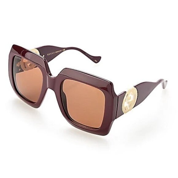 GUCCI GG 1022S  001 OVERSIZED SQUARE PLUM SUNGLASSES - Picture 1 of 8